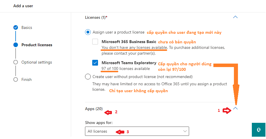 Admin Center - Cấp quyền cho người dùng tạo mới phần mềm dịch vụ Microsoft 365 - Support VinSEP